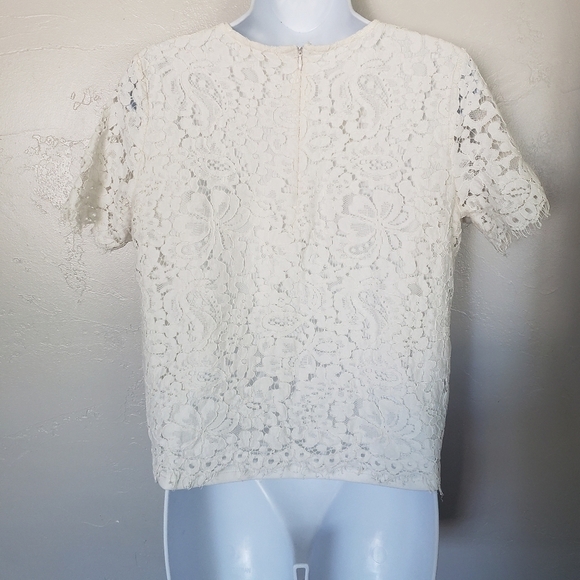 Ellison Women's Large White Lace Lined Short Sleeve Crop Top Blouse Dressy - Picture 9 of 9